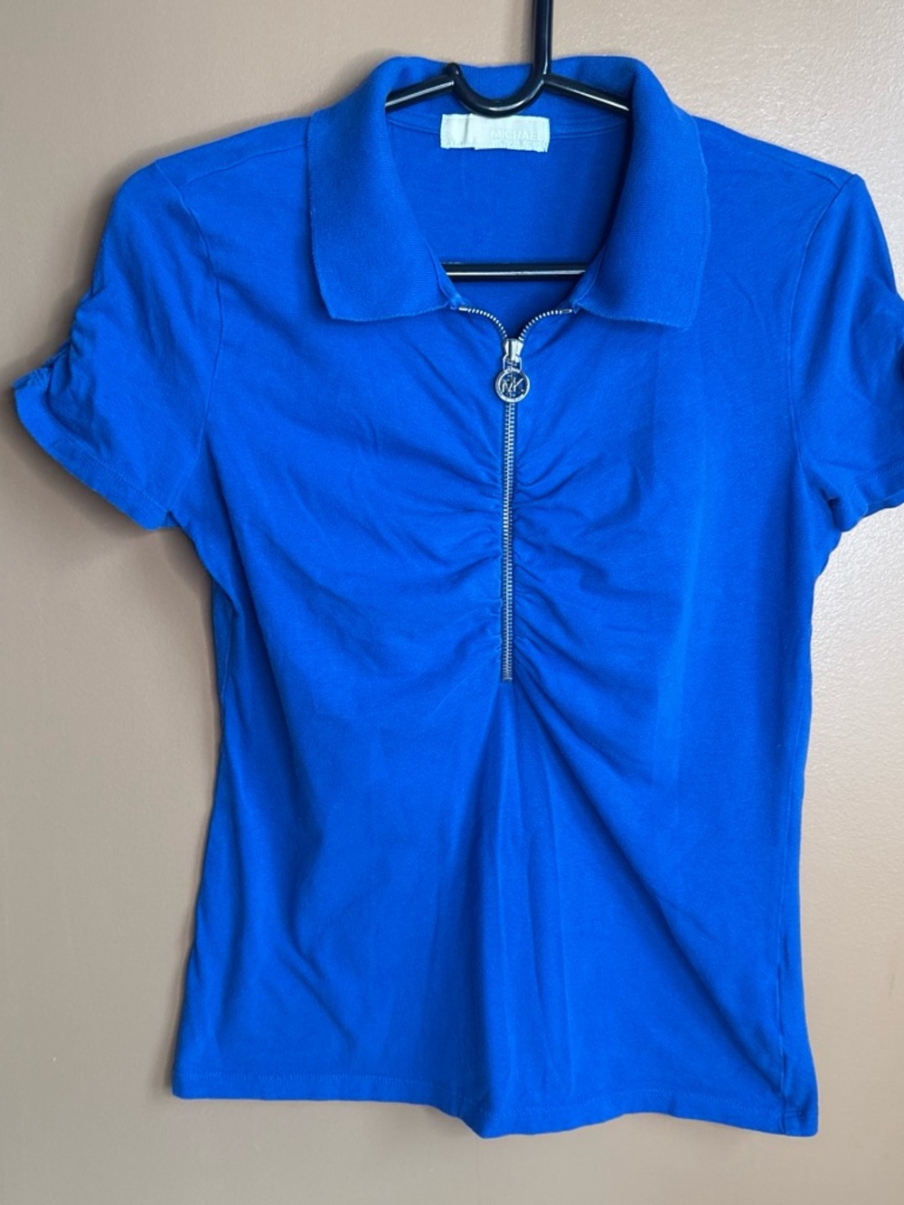 Michael Kors Royal Blue Short-Sleeve Zip Polo Top